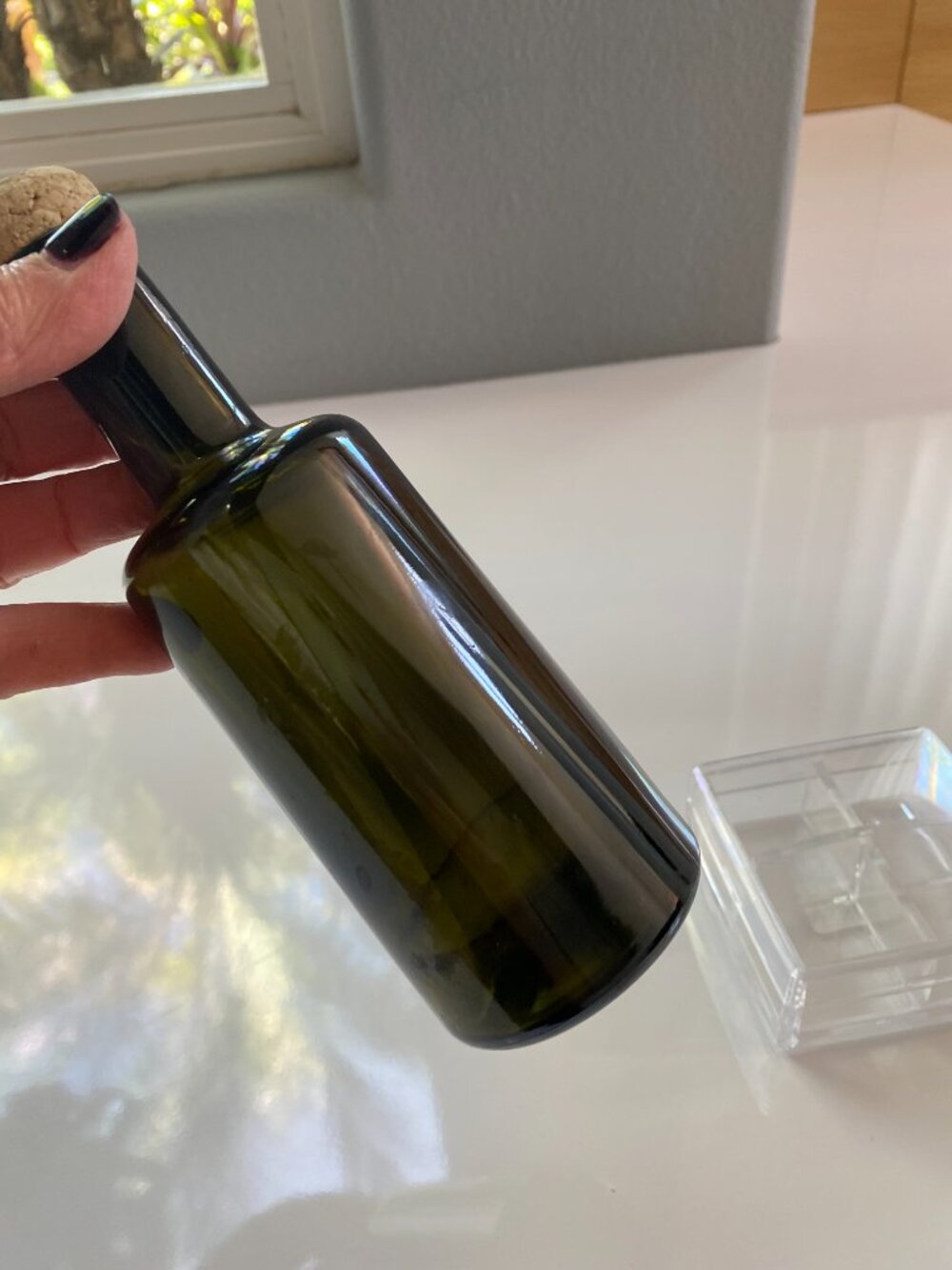 Vintage Dark Green Glass Bottle / Decanter with Cork Stopper